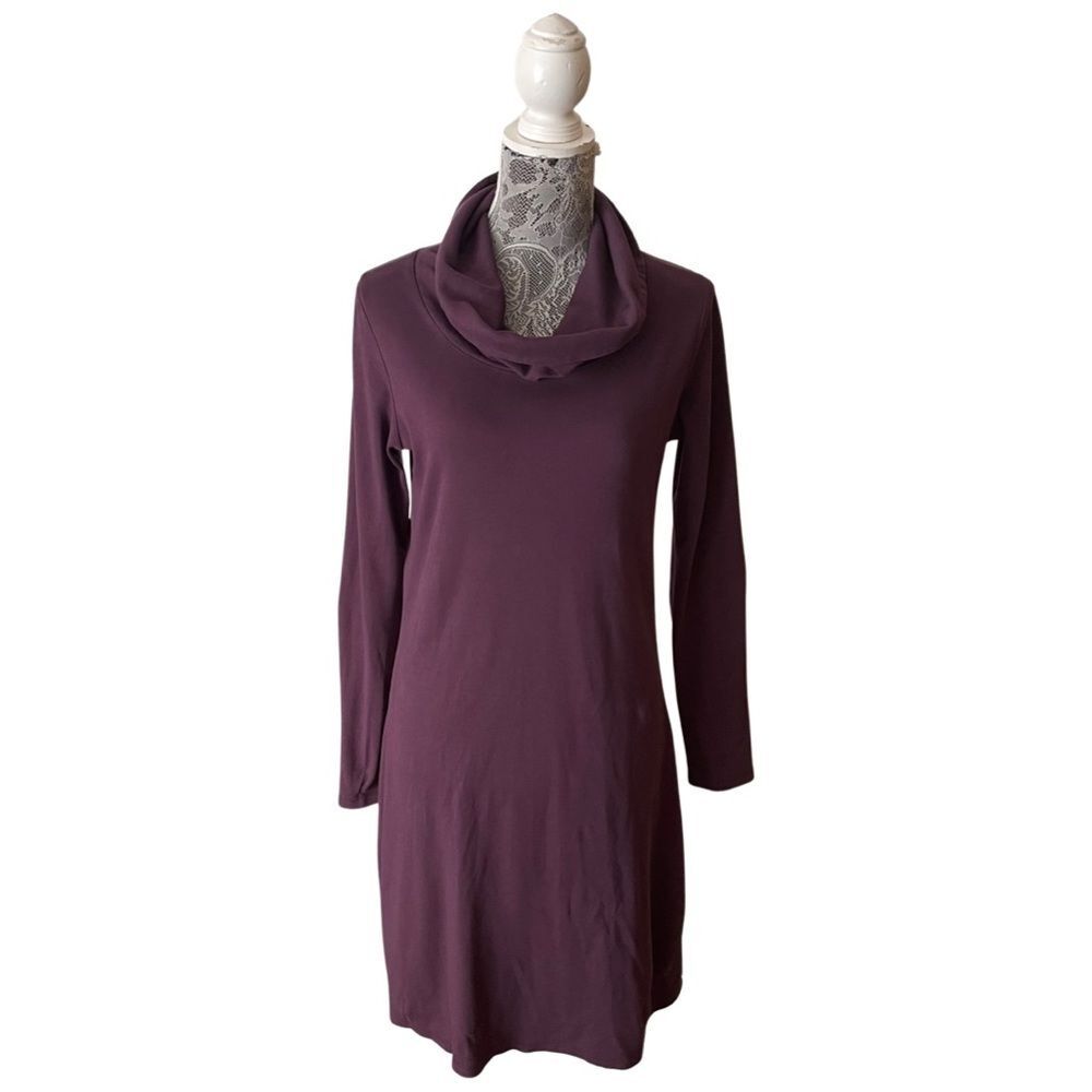FAIR Indigo Organic Cotton Cowl Neck Dress Plum Size Small